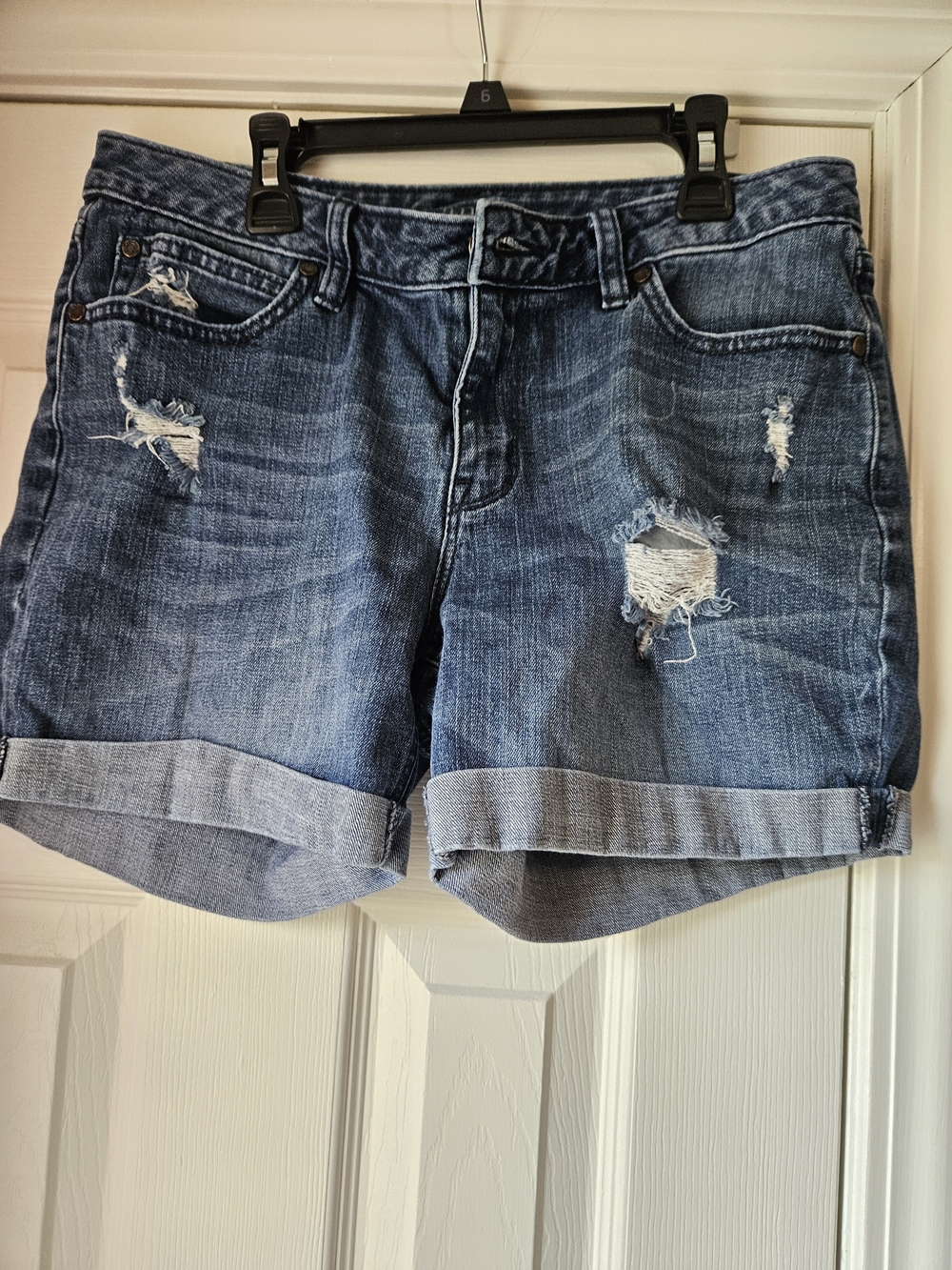 a.n.a Distressed Rolled Hem Denim Shorts - Blue